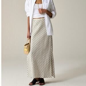 NWT J.Crew New Gwyneth Slip Skirt In 100% Linen Lined Striped Beige Size XXS